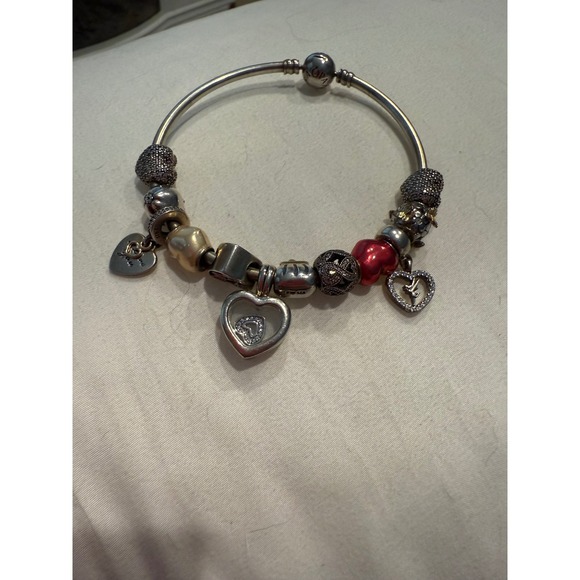 Pandora Bangle Bracelet with 12 Charms 925 ALE Sterling Silver 8@ - Picture 1 of 8